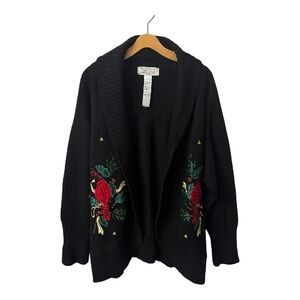 Tiara International Christmas Collection Cardigan Plus Womens 1X Black Beaded